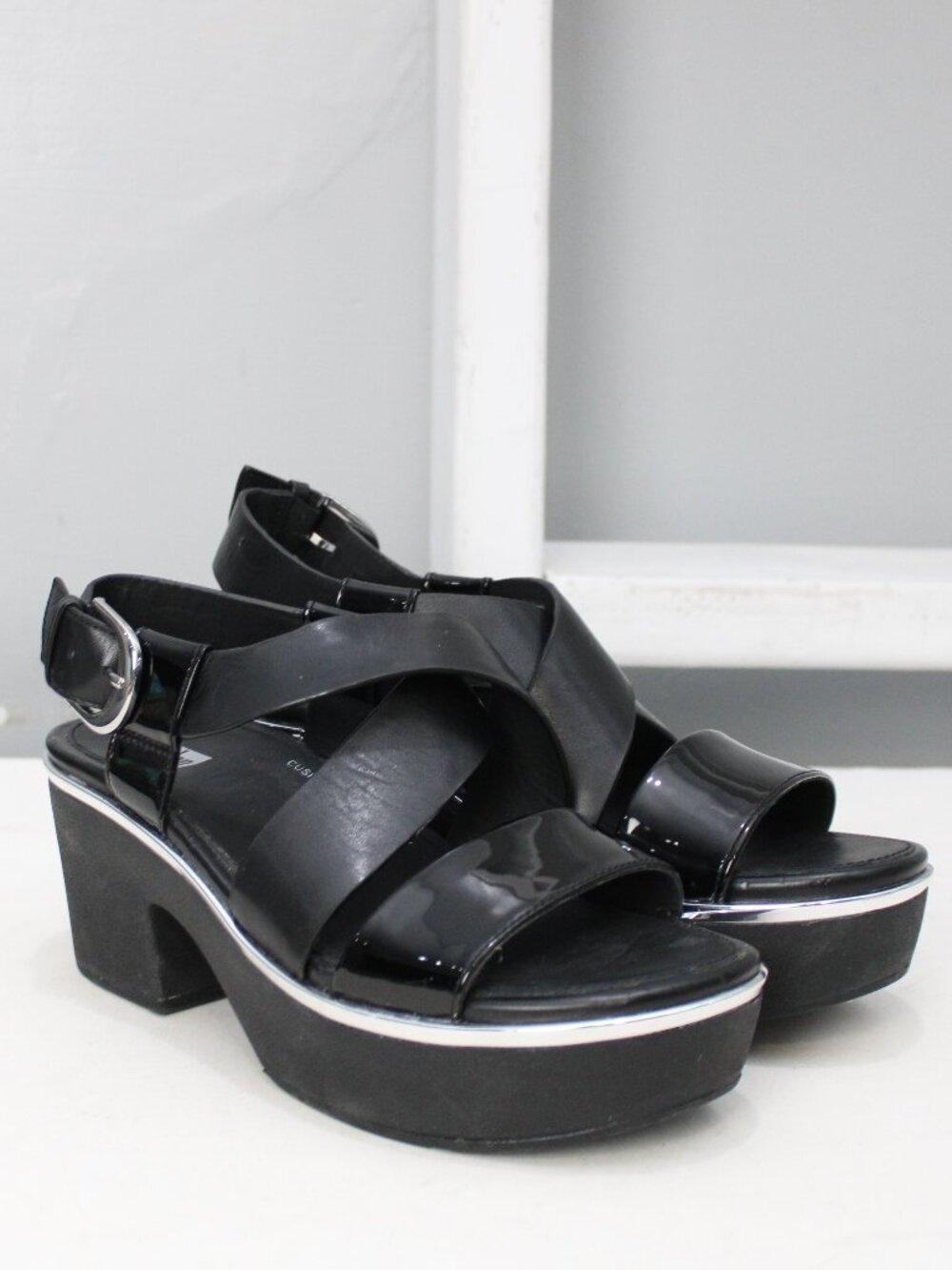 Fitflop Black Platform Sandals with Silver Trim